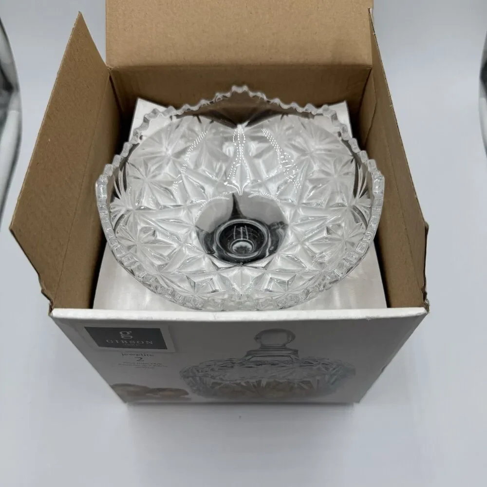 Gibson Home Jewelite Clear Cut Pressed Glass Dish with Lid 2-Piece Round